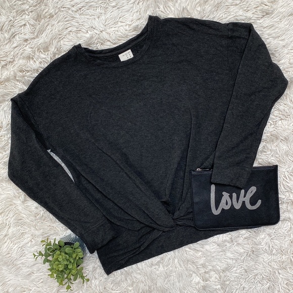 A New Day Twist Hem Sweatshirt 💗 Charcoal Gray - Picture 1 of 15